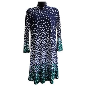 Tiana B. Woman's Dress High Neck Blue & Green Check 3/4 Sleeve Small.